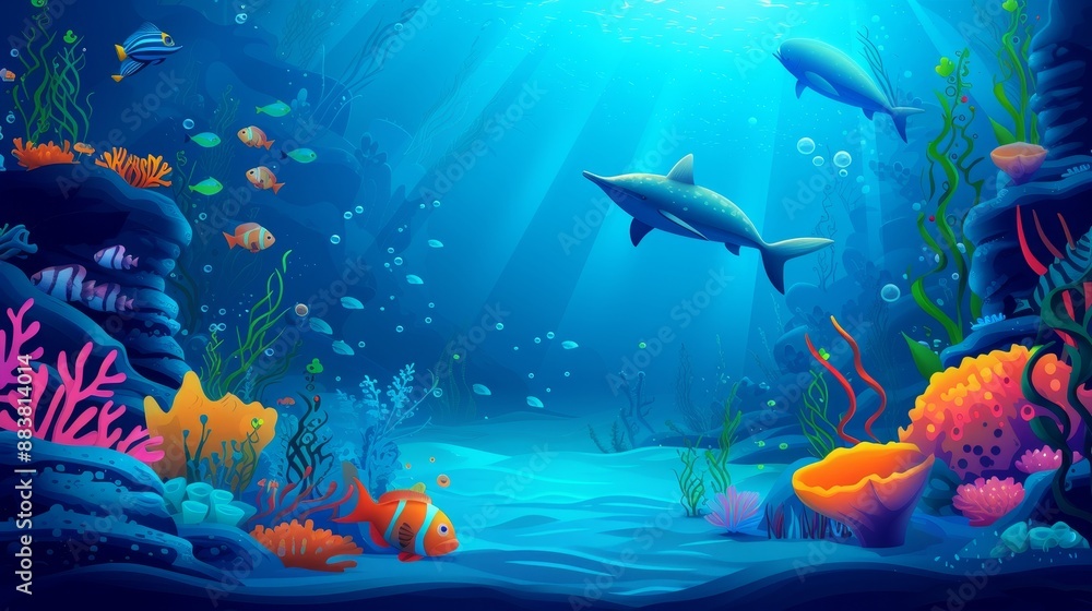 Fototapeta premium D style underwater scene showing diverse sea life AI generated illustration