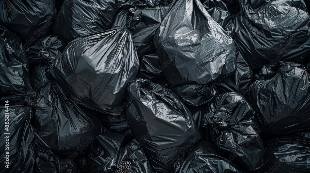 Many Pile of black plastic garbage bags, texture and background,plastic bag for trash waste,Waiting for the rubbish keeper officers to take them away,waste management and recycling concept. Many Pile of black plastic garbage bags, texture and background,plastic bag for trash waste,Waiting for the rubbish keeper officers to take them away,waste management and recycling concept.