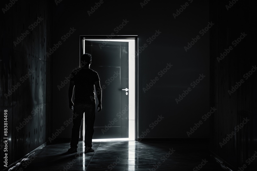 Fototapeta premium Man Standing at Open Door