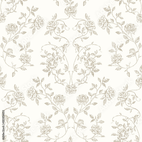 Seamless pattern of roses. Hand drawn flowers.