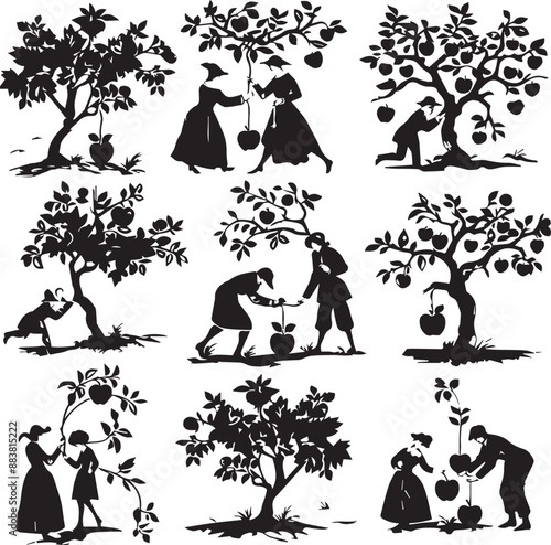 picking apple silhouettes