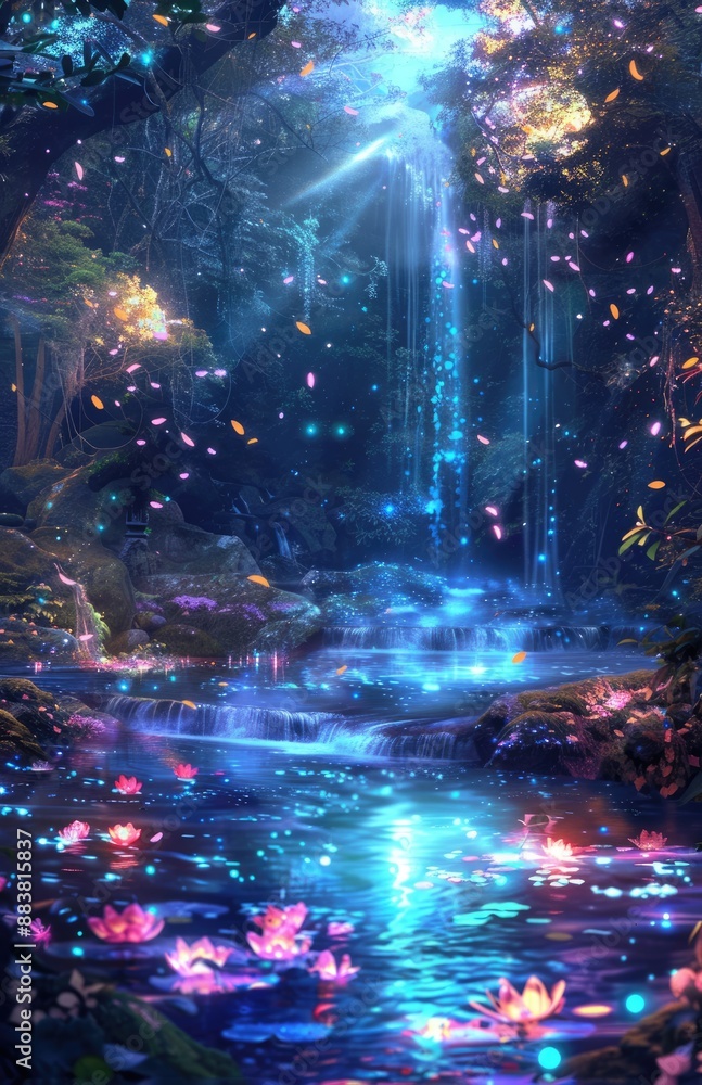 Enchanted Waterfall in a Magical Forest