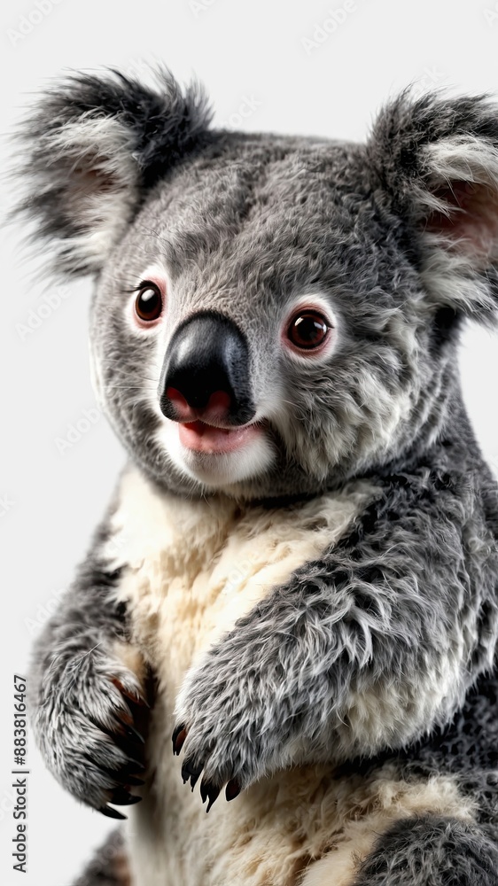 Naklejka premium 3D render, 8K High detail of a cute koala full body, white solid background