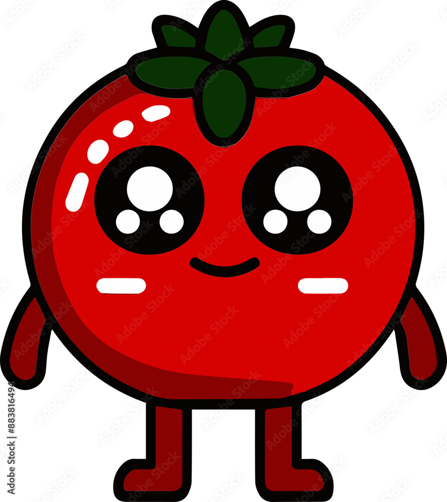 Obraz premium Cute cartoon tomato with big eyes and a smile, isolated on white background.