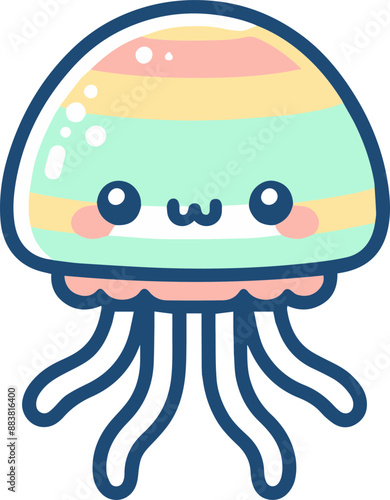 Cute cartoon jellyfish with rainbow stripes and big eyes.