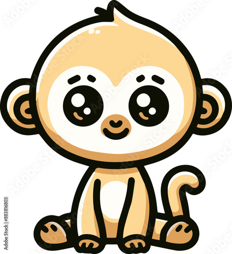 A cute cartoon monkey with big eyes and a smile, sitting on its bottom.