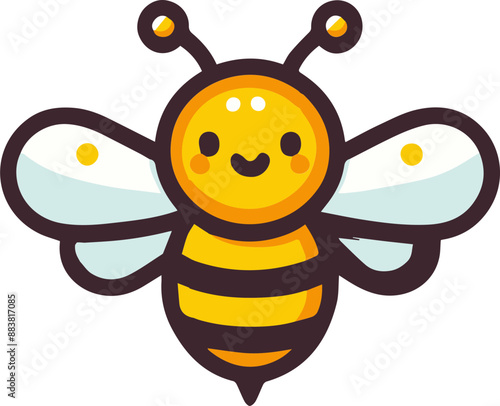 Cute cartoon bee with a happy smile and black outline. Perfect for children's illustrations or social media.