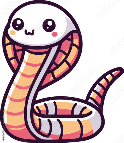 Cute cartoon cobra snake with big eyes and a friendly expression. Perfect for children's books or animal-themed designs.