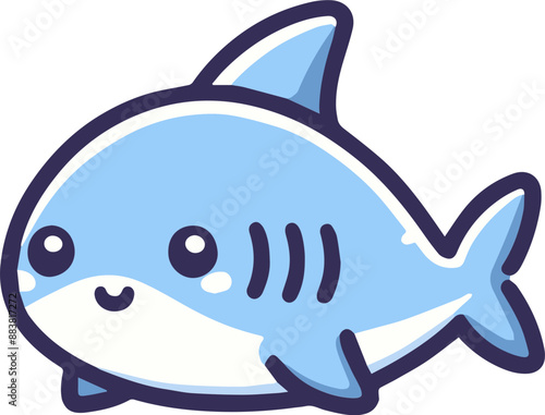 Cute cartoon illustration of a blue shark with big eyes and a smile.