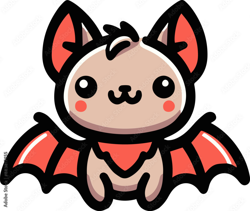 Cute cartoon bat with big eyes and red wings. Perfect for Halloween or spooky themed projects. Cute cartoon bat with big eyes and red wings. Perfect for Halloween or spooky themed projects.
