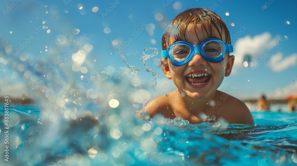 Naklejka premium Joyful Child Splashing in the Pool