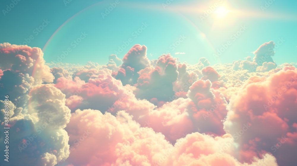 fluffy cloud world with rainbows and sunshine AI generated illustration fluffy cloud world with rainbows and sunshine AI generated illustration
