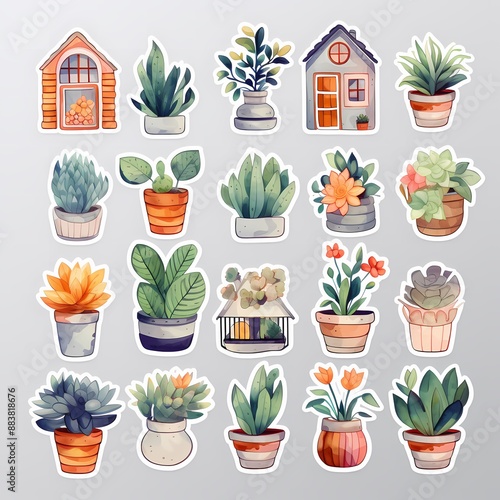 Charming plant stickers for embellishing journals, planners, and scrapbooks © CottageCore