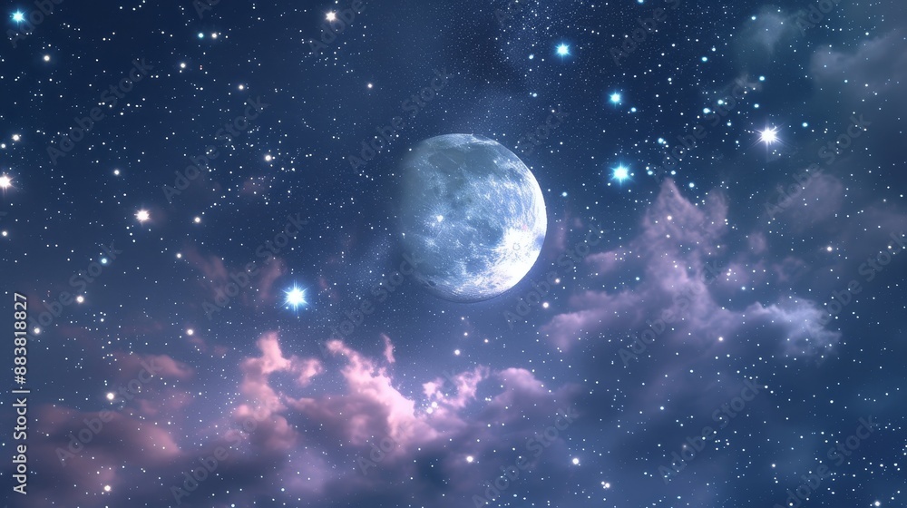 Fototapeta premium pastel moonlit sky scattered with bright stars AI generated illustration