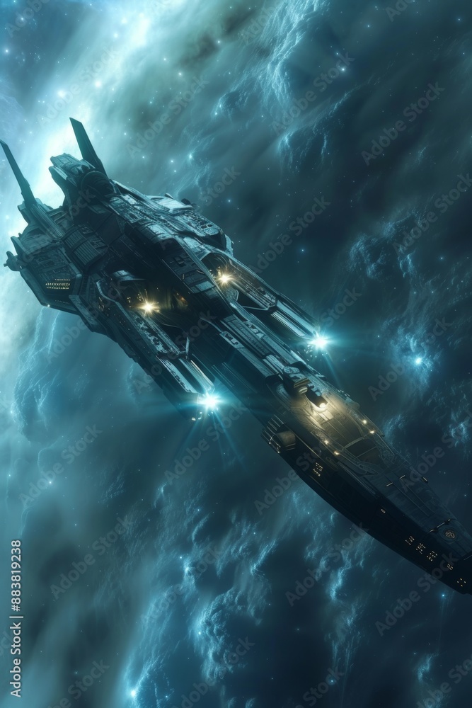 Obraz premium spaceship floating in an alien nebula AI generated illustration