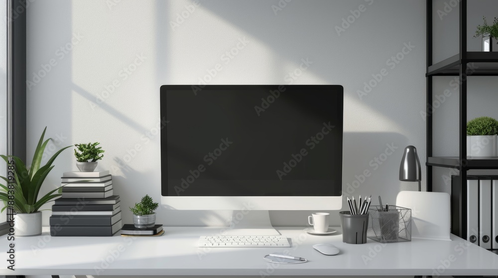 styled elegant minimalist workspace with a computer and books AI generated illustration styled elegant minimalist workspace with a computer and books AI generated illustration