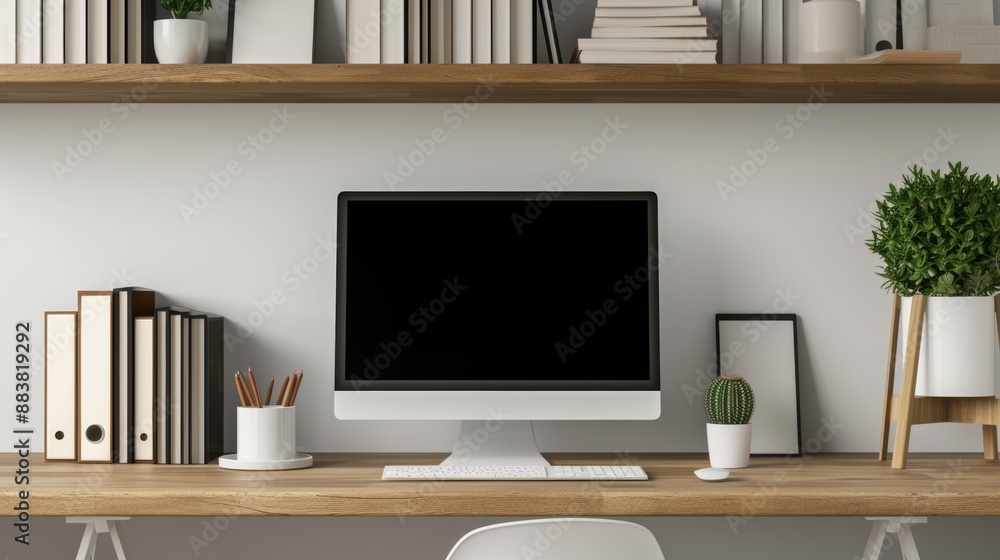 styled elegant minimalist workspace with a computer and books AI generated illustration styled elegant minimalist workspace with a computer and books AI generated illustration