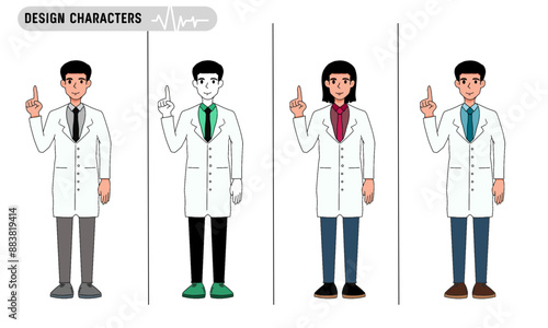 Set of doctor design characters with different styles. Vector illustration