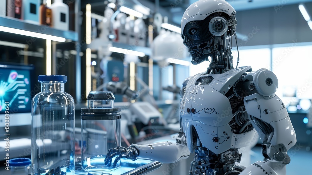 image of a futuristic robot in a lab AI generated illustration image of a futuristic robot in a lab AI generated illustration