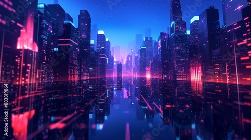 Wallpaper Mural representation of a futuristic cityscape at night AI generated illustration Torontodigital.ca