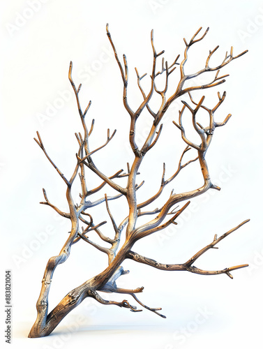 3D Flat Icon: Single Unique Branch Stands Out Among Twigs Symbolizing Strength and Uniqueness on White Background