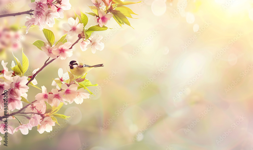 Bird on Cherry Blossom Branch. Bird on Cherry Blossom Branch.