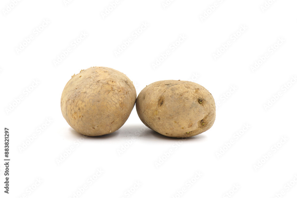 Young potato isolated on white background. Harvest new. Flat lay Young potato isolated on white background. Harvest new. Flat lay