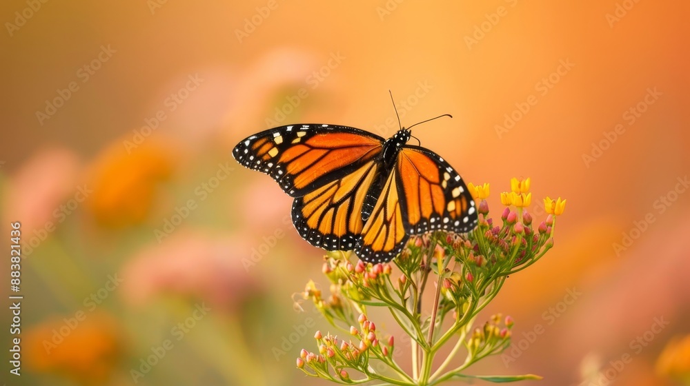 Obraz premium A butterfly resting on a native plant with a blurred background AI generated illustration