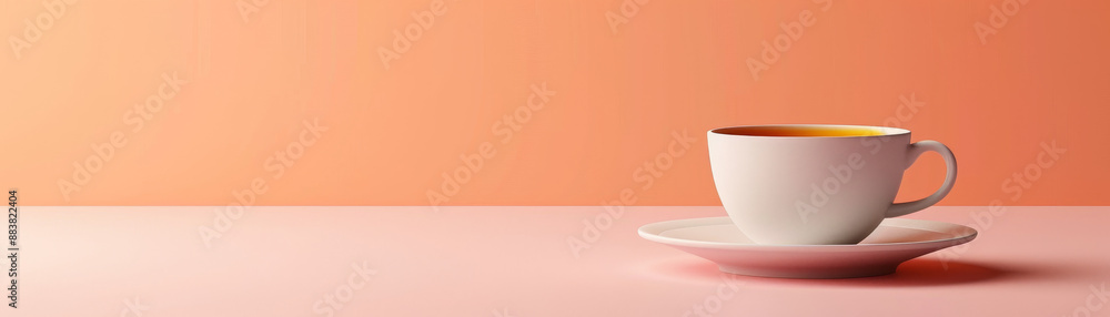 Minimalist composition of a white cup of tea on a soft pink surface with a warm gradient background, creating a calm, stylish aesthetic. Minimalist composition of a white cup of tea on a soft pink surface with a warm gradient background, creating a calm, stylish aesthetic.