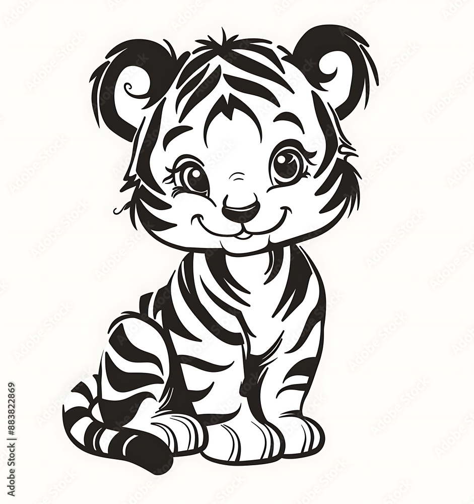 cute simple line drawing of cute tiger, white background, clip art style, vector lines, simple shapes, black ink on offwhite paper, simple and cute, cute simple line drawing of cute tiger, white background, clip art style, vector lines, simple shapes, black ink on offwhite paper, simple and cute,