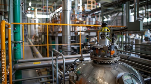 An industrial chemical plant utilizing automated systems for precise control of reaction conditions and output.