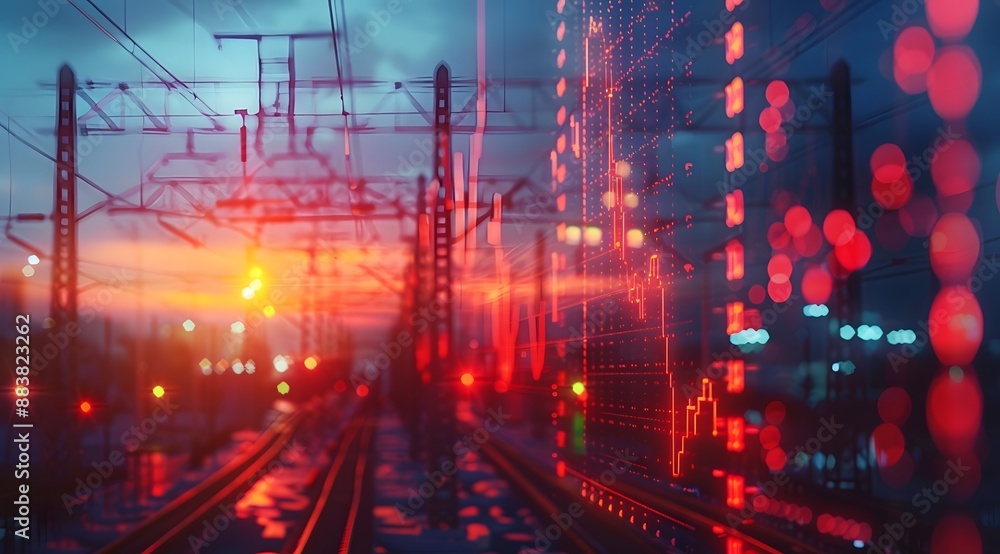 Naklejka premium stock market chart going up with electricity Conceptual image depicting the rise in energy prices, highlighting the increasing costs of energy and the shift towards sustainable alternatives 