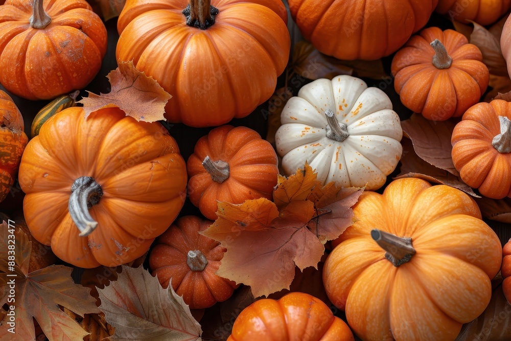 Pile of orange pumpkins in various shapes and sizes. Pile of orange pumpkins in various shapes and sizes.