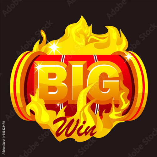 Big win banner. A burning slot machine wins the jackpot. Fire casino concept. Hot 777. Vector illustration