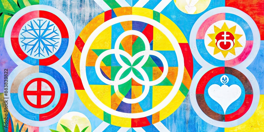 Abstract 60s-style painting with intertwined health and wellness symbols , abstract, painting, 60s, style, health, wellness Abstract 60s-style painting with intertwined health and wellness symbols , abstract, painting, 60s, style, health, wellness