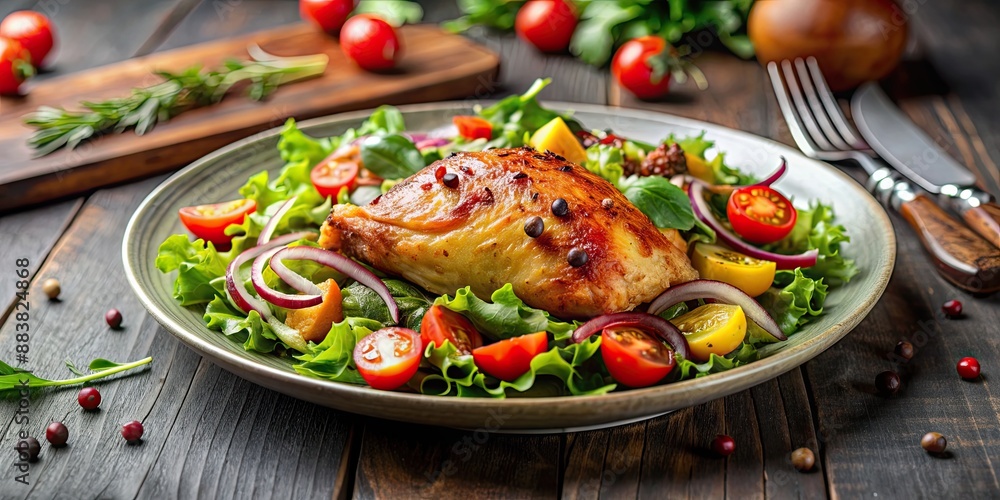 Delicious chicken with salad , chicken, salad, delicious, healthy, fresh, meal, lunch, dinner, protein, vegetables Delicious chicken with salad , chicken, salad, delicious, healthy, fresh, meal, lunch, dinner, protein, vegetables