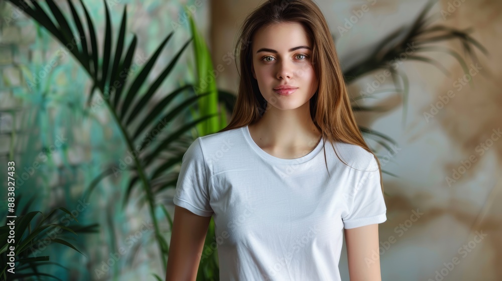 Beautiful Woman Wearing White T shirt Mockup Beautiful Woman Wearing White T shirt Mockup