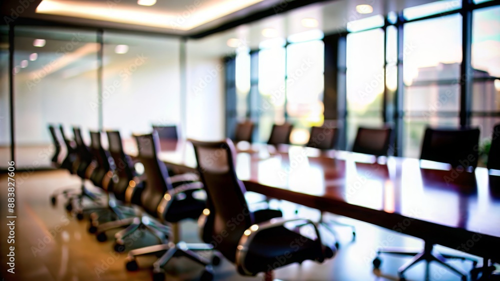 Fototapeta premium Conference Room Blur - A professional conference room with a table and chairs, out of focus. 