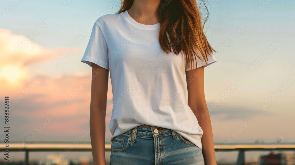 Beautiful Woman Wearing White T shirt Mockup Beautiful Woman Wearing White T shirt Mockup