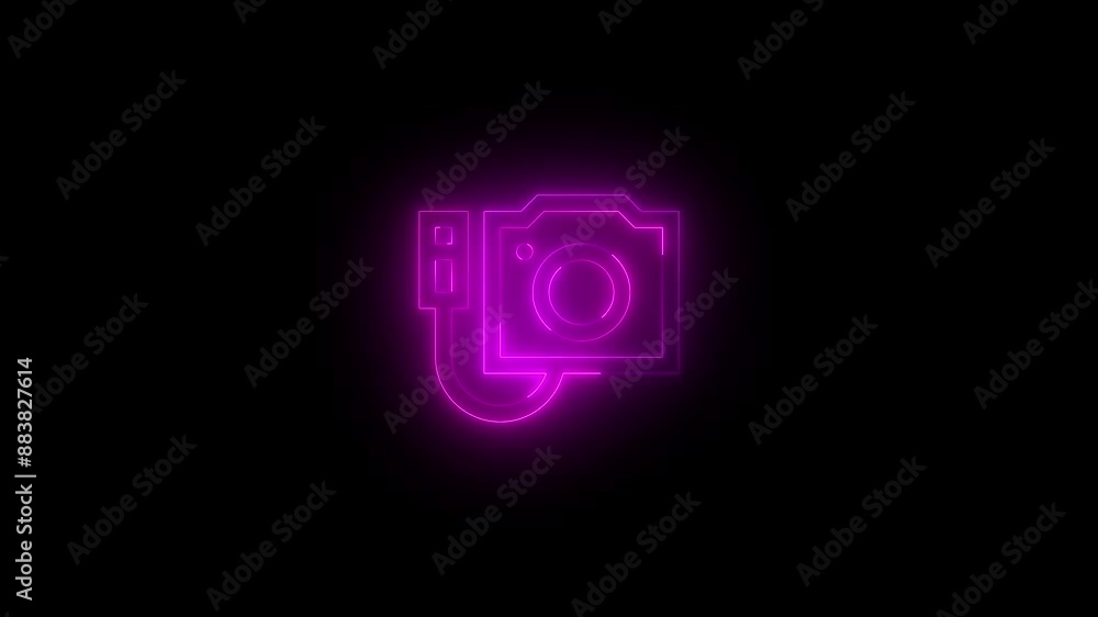 Neon attachcamera icon pink glowing black background animation Neon attachcamera icon pink glowing black background animation