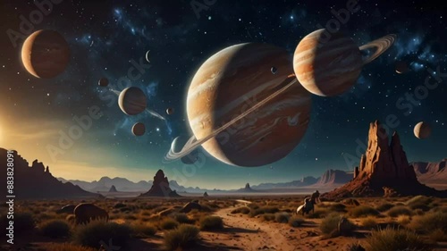 alien planet with space