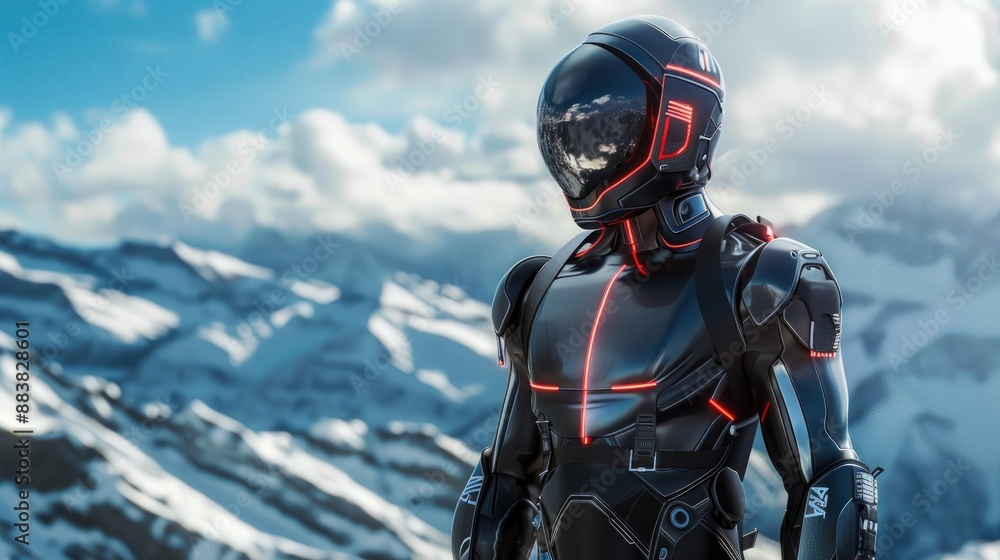 A wearable tech suit enhancing human capabilities for extreme sports