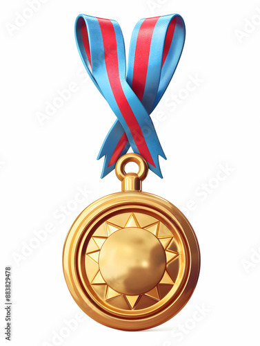 3D Flat Icon of Winners Medal, Ribbon, and Trophy on Whimsical Background Victory and Rewards Symbol, Isolated on White