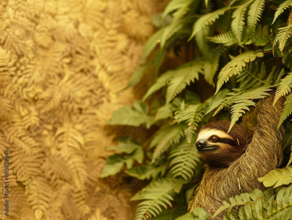 Naklejka premium Serene Forest Habitat with Sloth in Natural Environment - Perfect for Wildlife-Themed Design