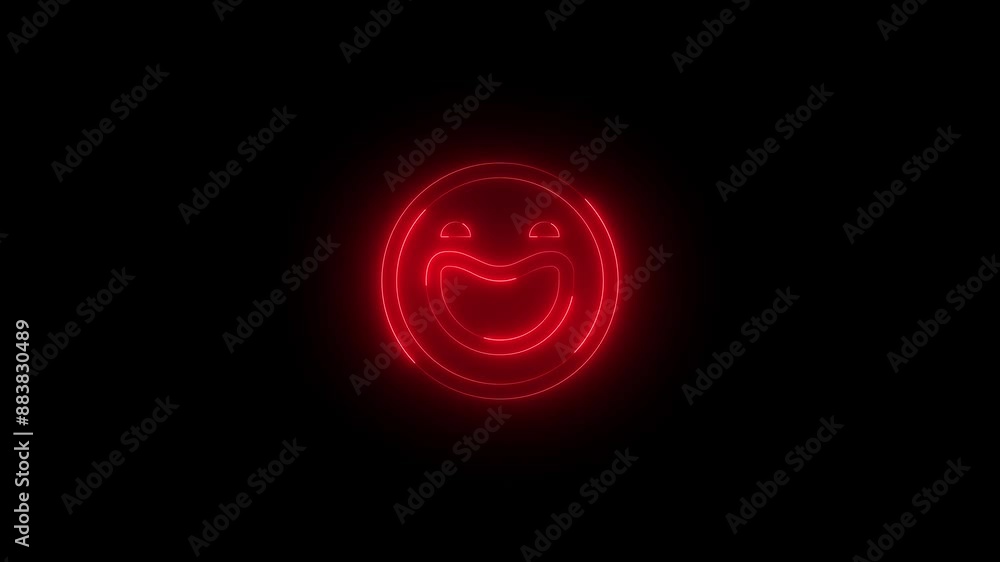 Neon emoji icon red glowing black background animation Neon emoji icon red glowing black background animation