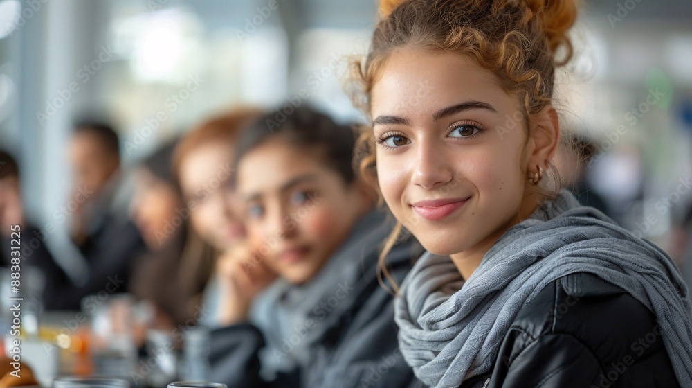 Group of Students Smiling in a Cafeteria Group of Students Smiling in a Cafeteria