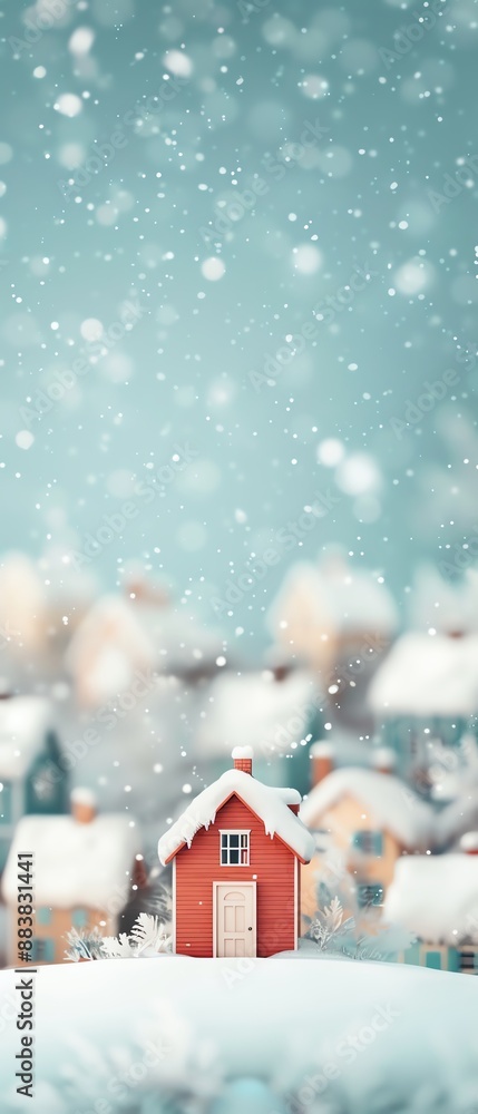Charming red house in a snowy village landscape, dusted with fresh snowflakes against a soft-focus background. Winter wonderland scenery. Charming red house in a snowy village landscape, dusted with fresh snowflakes against a soft-focus background. Winter wonderland scenery.