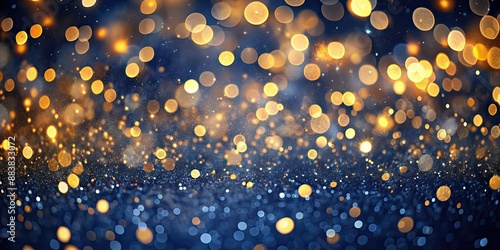 Abstract background with dark blue and gold particles