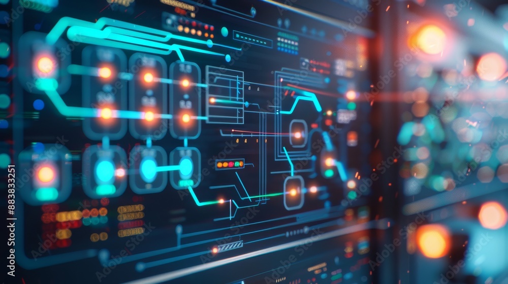 Fototapeta premium Monitoring Energy Loads in a Smart Grid Control Room - Detailed Cyber-Physical System Interface