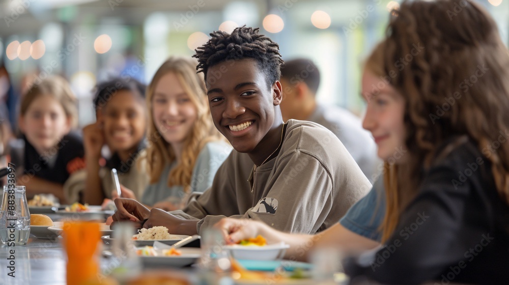 Group of Students Smiling in a Cafeteria Group of Students Smiling in a Cafeteria